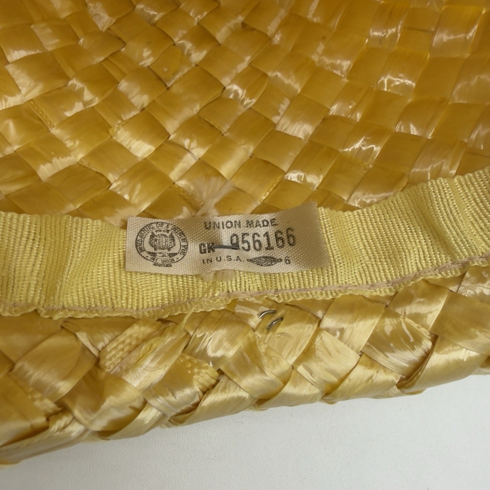 Vintage 1960s Ladies Union Made Straw Hat with Yellow Bow - Picture 6 of 8